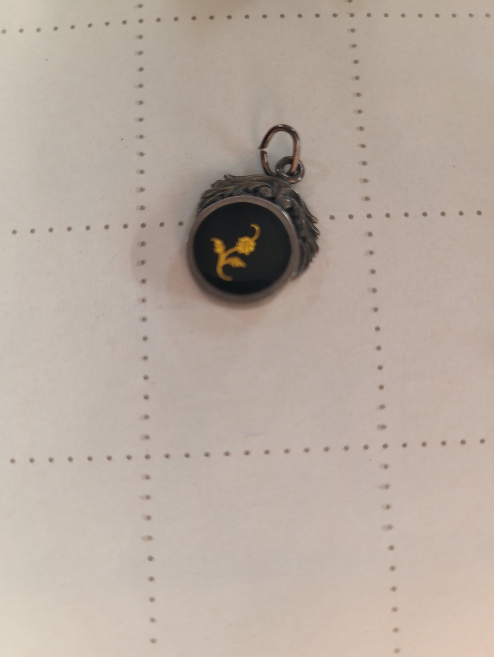 Vintage Victorian Mourning  925 Silver & Gold Floral Round Pendant Charm